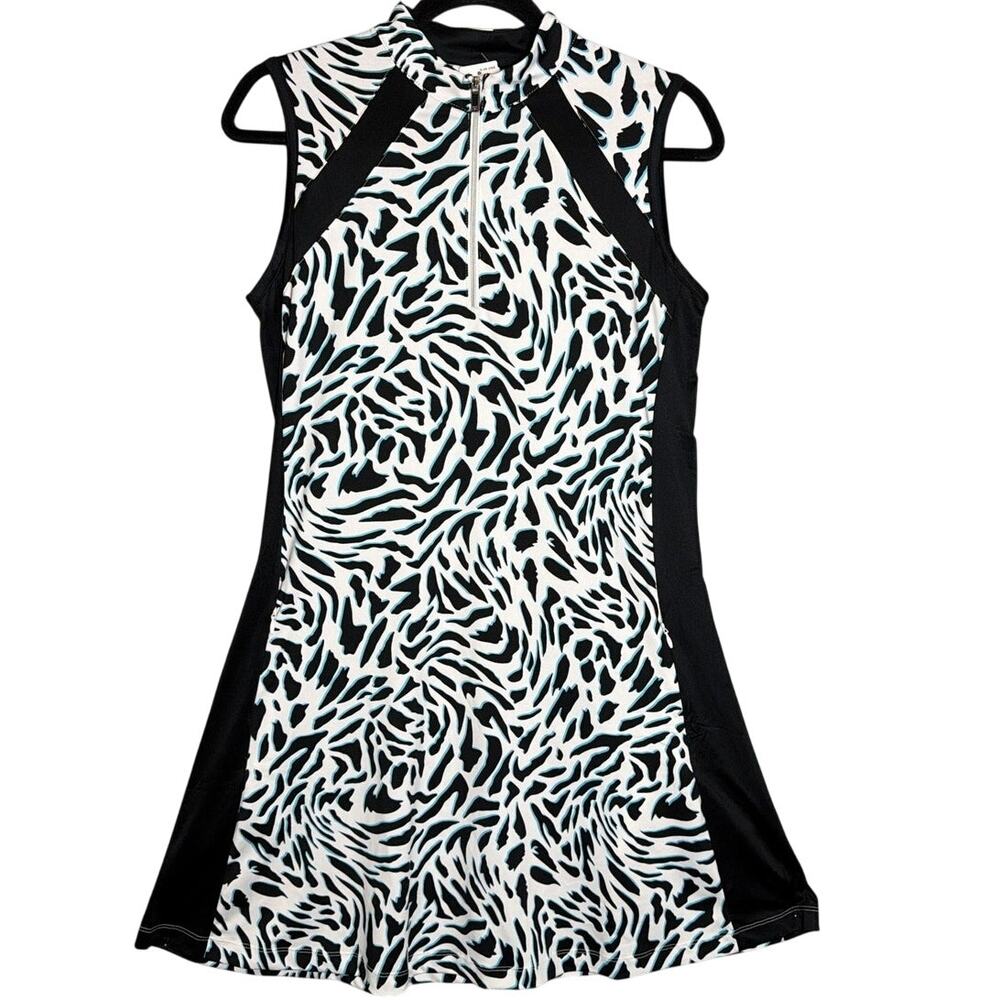 Tail Golf 1/4 Zip Animal Print Dress Sleeveless Black White M Golf Pickleball